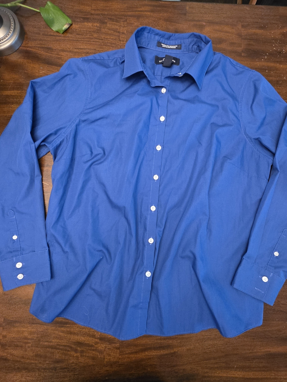 Lands' End Wrinkle-Free Broadcloth Button Down Shirt Cobalt Blue Petite 16